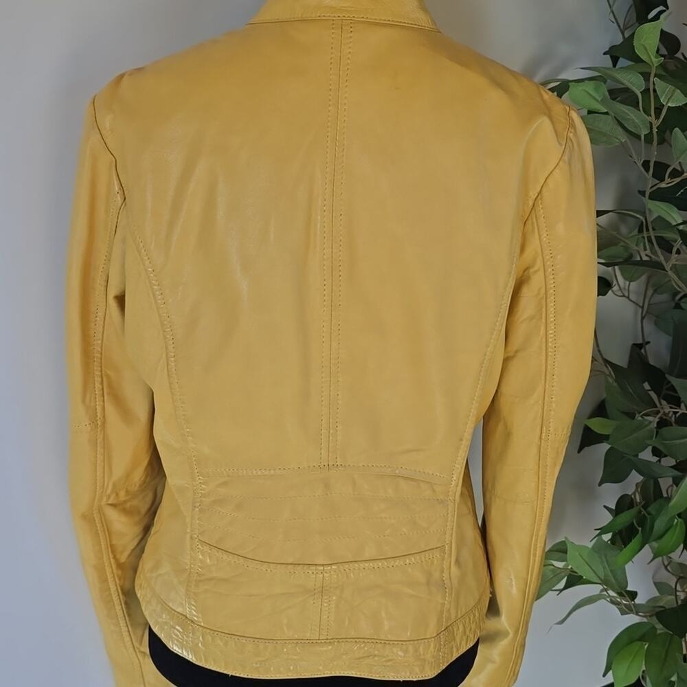 Mauritius Womens Yellow Leather Moto Jacket Size Large( Runs Small) - Picture 3 of 11